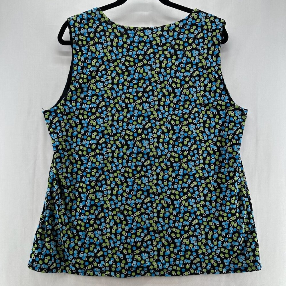 Charter Club Woman Tank Top Sz 2X Polka Dot Surplice Sleeveless Nylon Blue Green - Picture 2 of 10